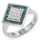 18K White Gold Blue and White Invisible Set 1.01 TCW Diamond Geometric Ring