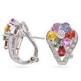 14K White Gold Multi Gemstone Diamond Omega Back Earrings