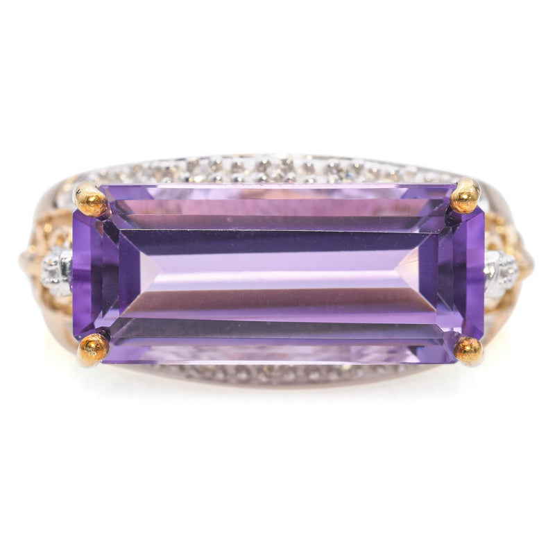 Yellow Gold Baguette Cut Amethyst Geometric Ring