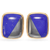 Vintage 14K Yellow Gold Lapis Lazuli & Hematite Rectangle Cabochon Stud Earrings