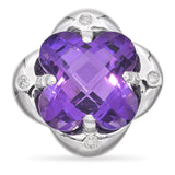 18K White Gold 9.10 Ct. Checkerboard Amethyst & Diamond Slider Pendant