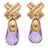 14K Yellow Gold Amethyst Briolette Drop Earrings