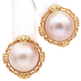 14K Yellow Gold Mabé Pearl Omega Back Clip On Earrings