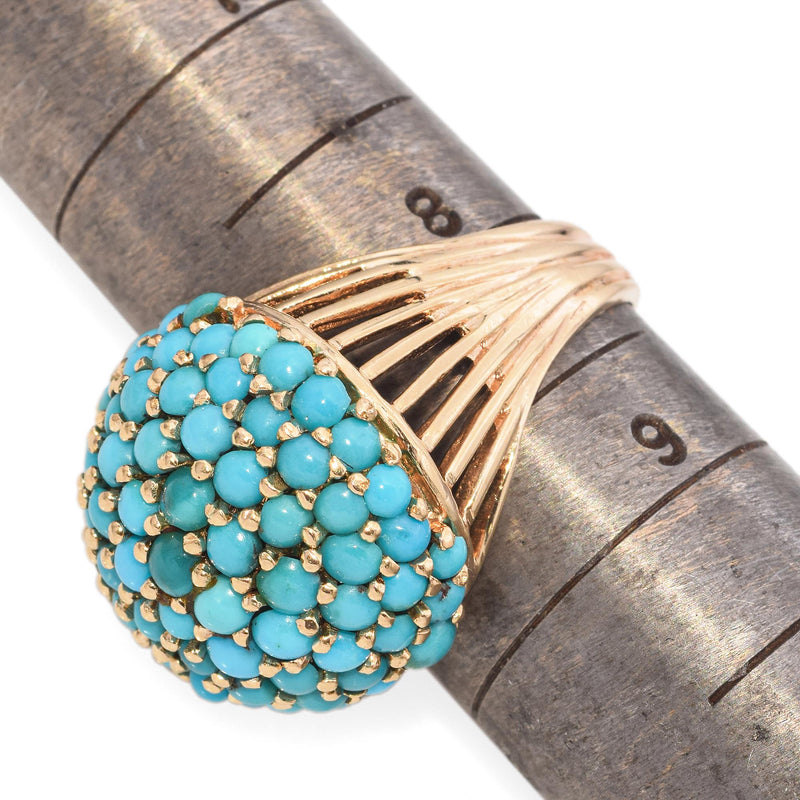 Vintage Yellow Gold Turquoise Cluster Dome Ring