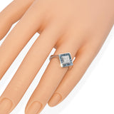 18K White Gold Blue and White Invisible Set 1.01 TCW Diamond Geometric Ring