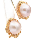 14K Yellow Gold Mabé Pearl Omega Back Clip On Earrings