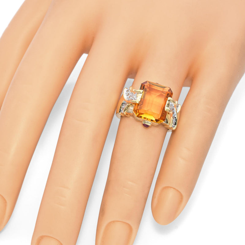 Yellow Gold Citrine and Diamond Retro Cocktail Ring