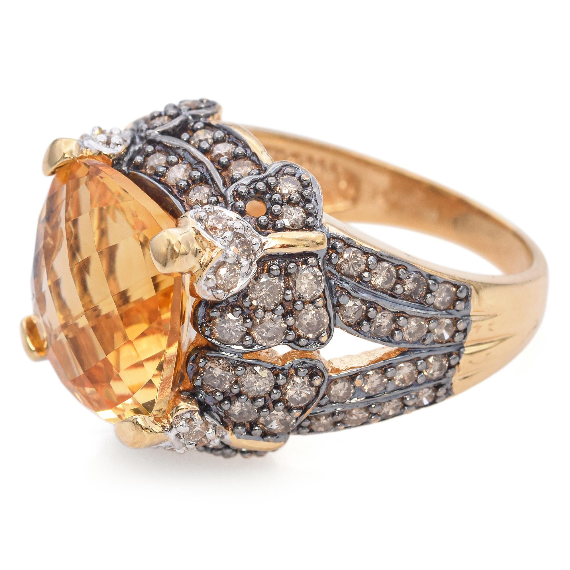 14k Yellow Gold Citrine and Champagne Diamond Cocktail Ring