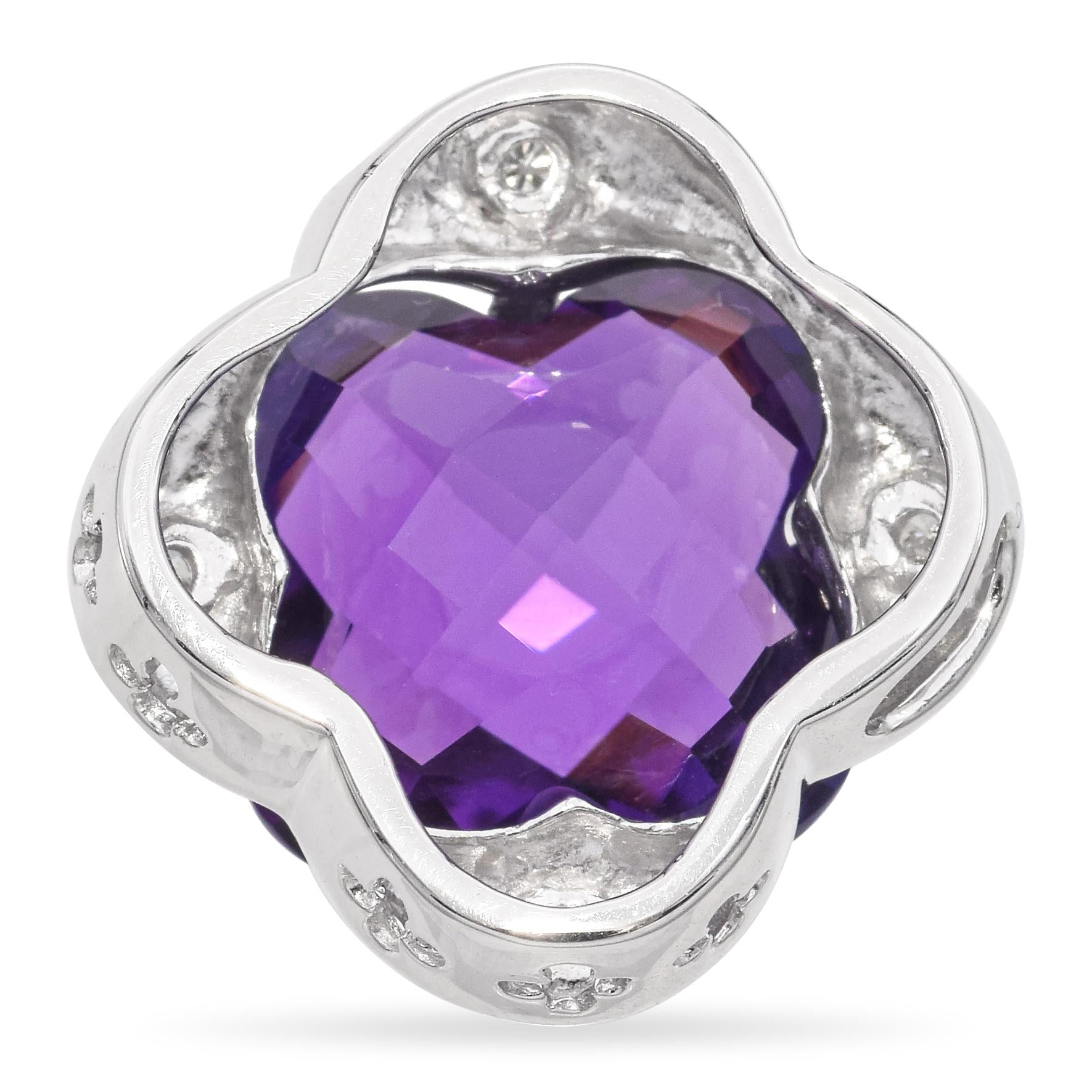 18K White Gold 9.10 Ct. Checkerboard Amethyst & Diamond Slider Pendant