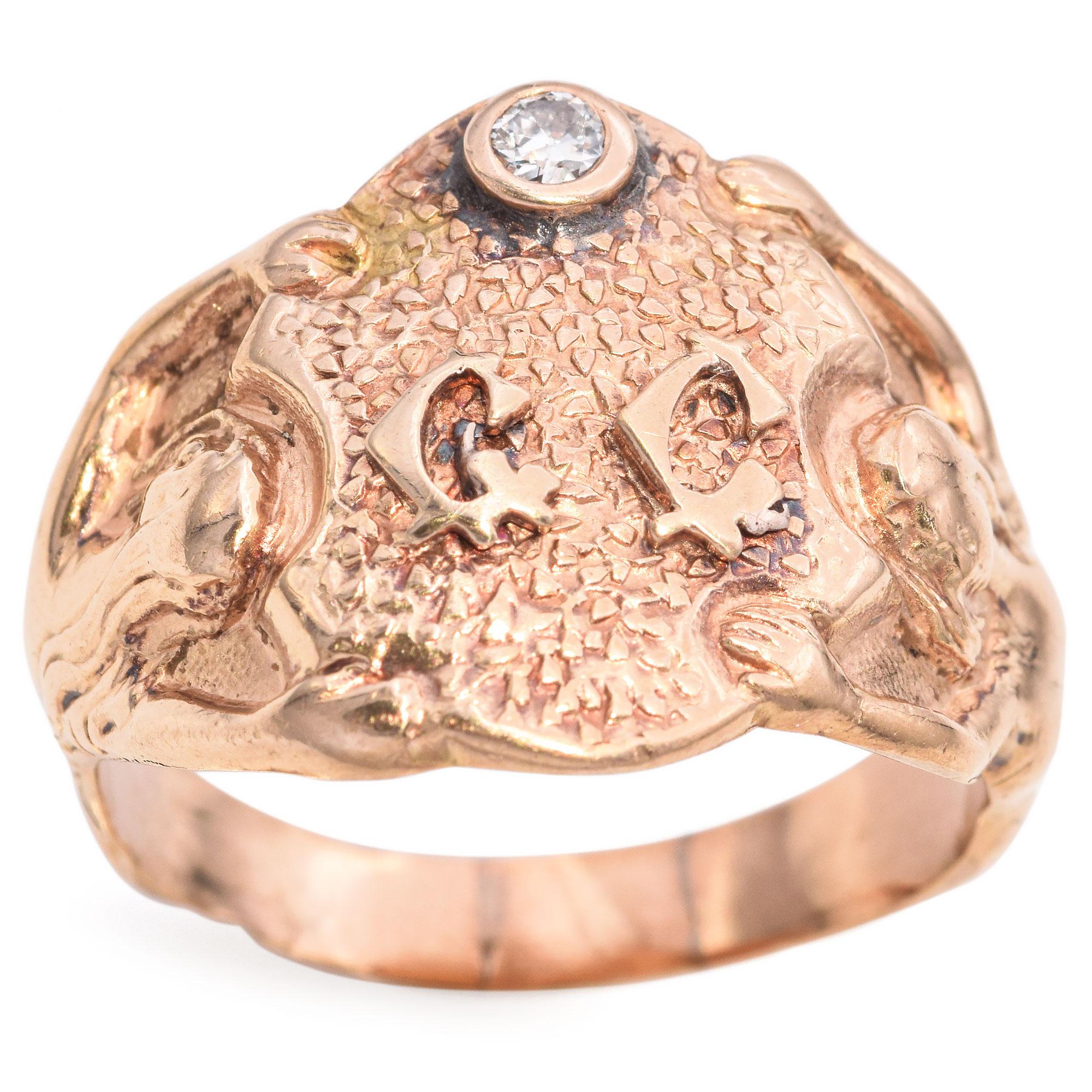 Antique 14K Yellow Gold Diamond Mermaid Ring