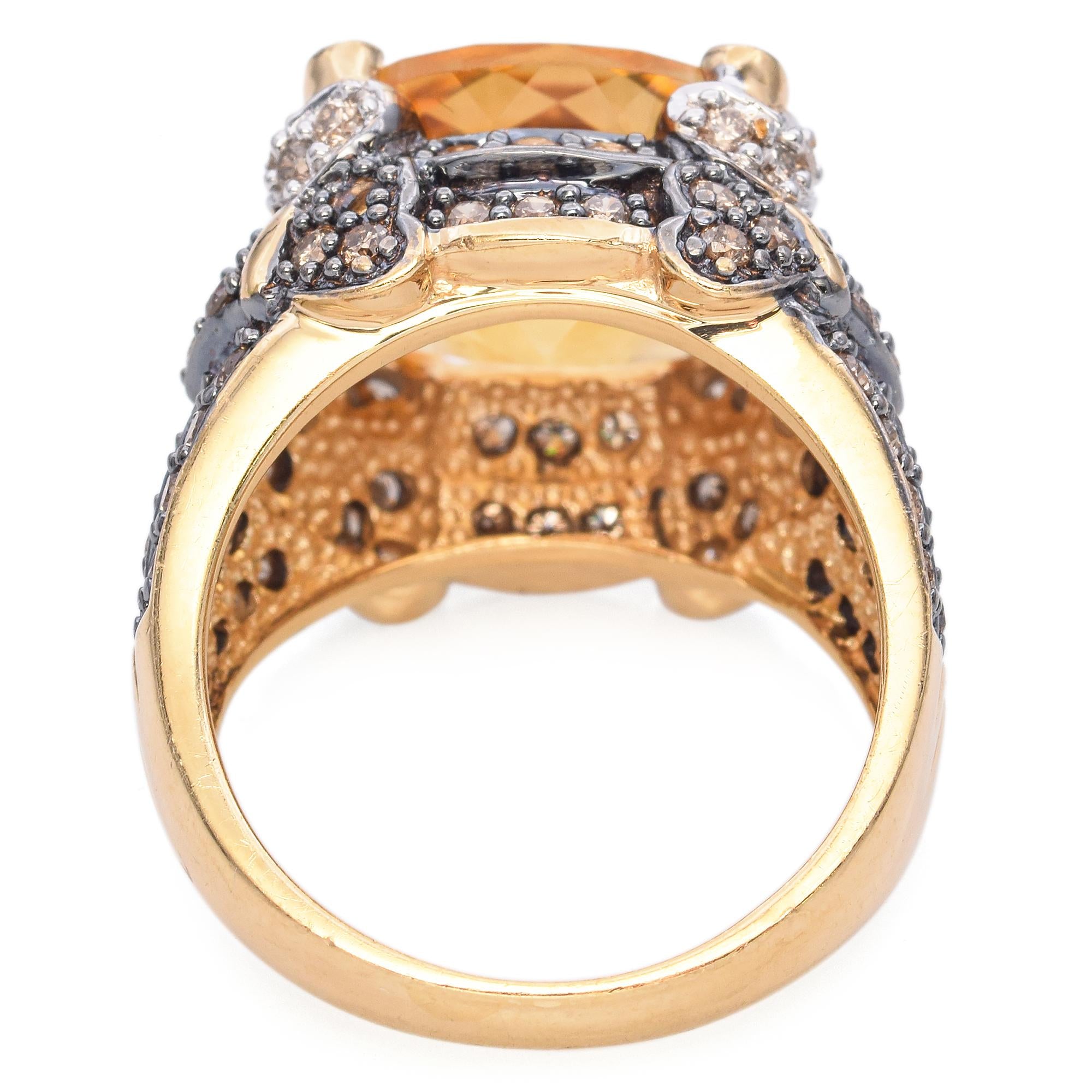 14k Yellow Gold Citrine and Champagne Diamond Cocktail Ring