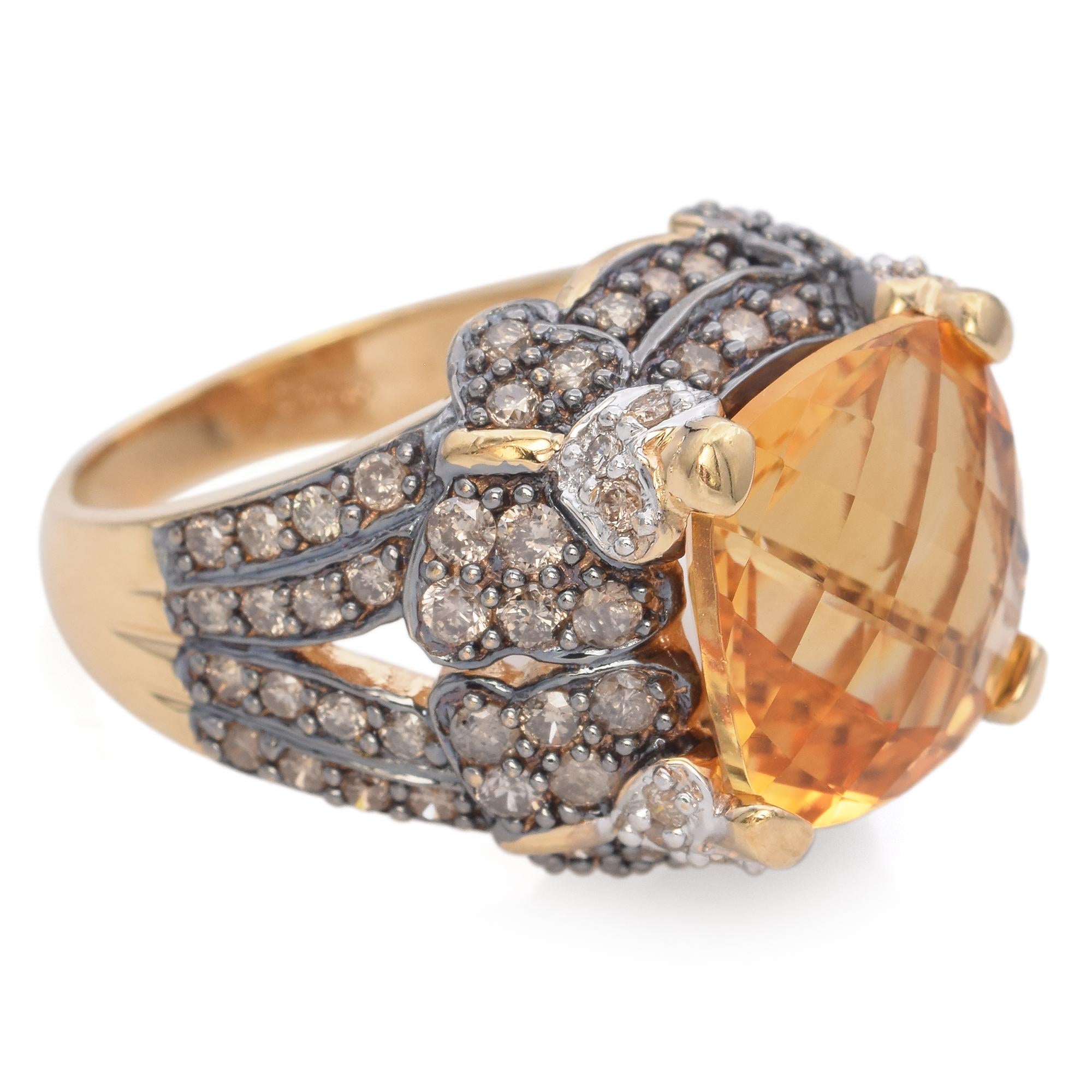 14k Yellow Gold Citrine and Champagne Diamond Cocktail Ring