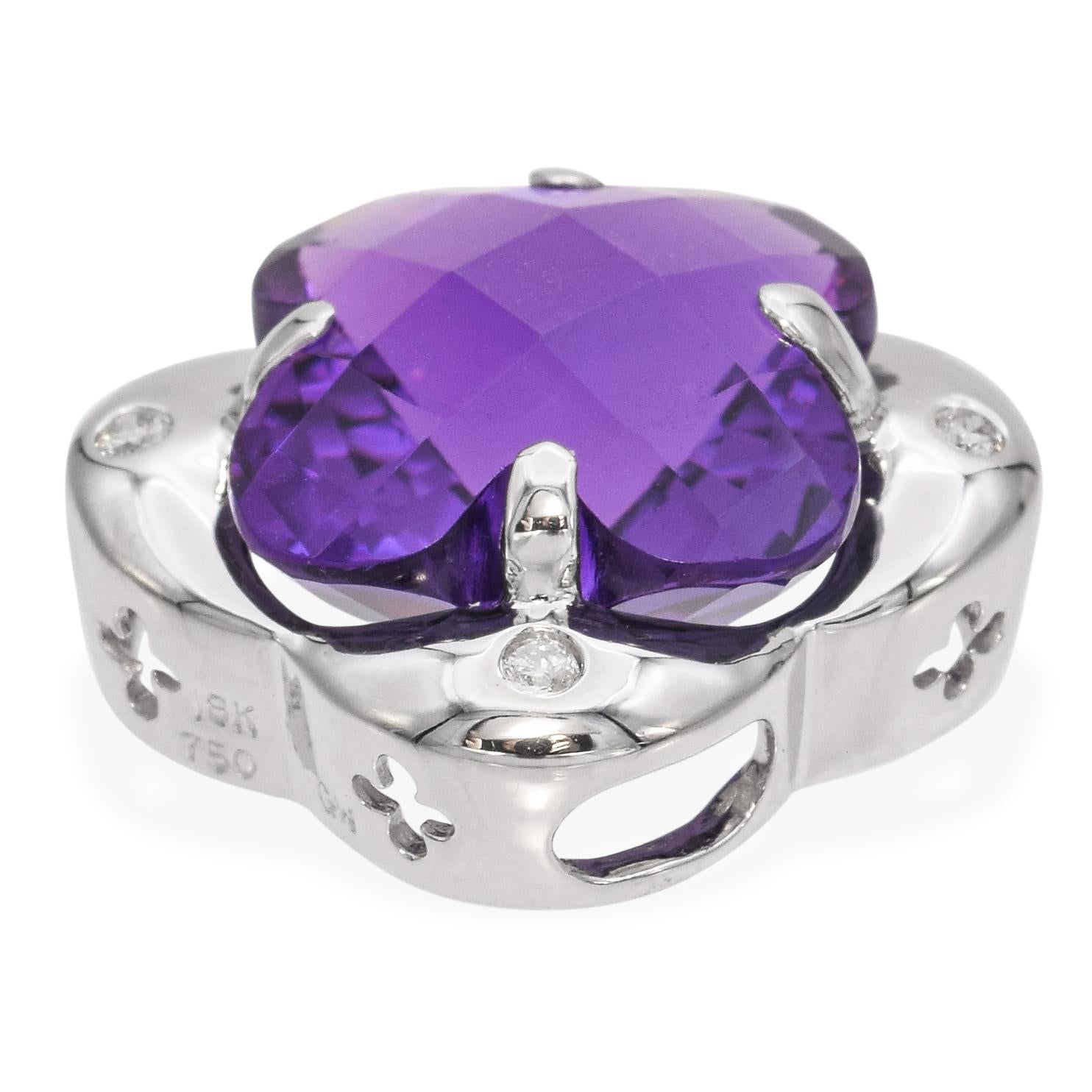 18K White Gold 9.10 Ct. Checkerboard Amethyst & Diamond Slider Pendant