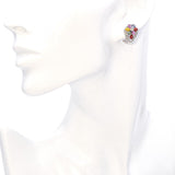 14K White Gold Multi Gemstone Diamond Omega Back Earrings