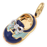 Aaron Basha 18K Yellow Gold and Diamond Blue Enamel Baby Shoe Charm Pendant