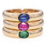 14K Yellow Gold East West Emerald, Ruby, Sapphire Stackable Rings