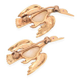 Vintage 14K Yellow Gold Cultured Pearl & Ruby Flying Goose Brooch - Pair of Two