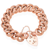 Vintage 9K Rose Gold Curb Chain Bracelet with Heart Padlock Clasp