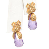 14K Yellow Gold Amethyst Briolette Drop Earrings