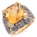 14k Yellow Gold Citrine and Champagne Diamond Cocktail Ring