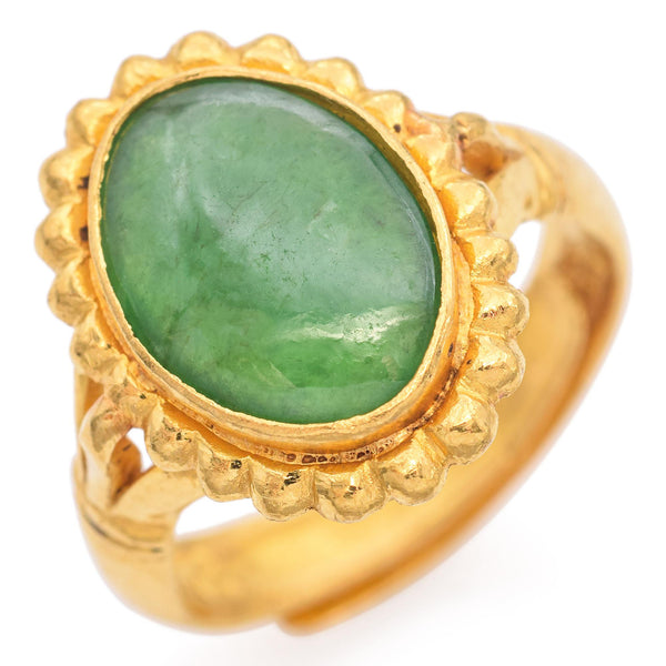 Vintage 24k Yellow Gold Green Jade Ring