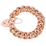 Vintage 9K Rose Gold Curb Chain Bracelet with Heart Padlock Clasp