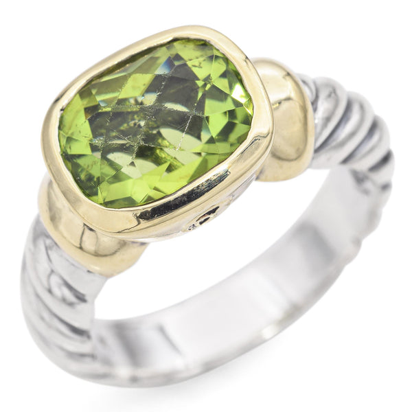 David Yurman Albion Sterling Silver & 14K Yellow Gold Peridot Cable Ring