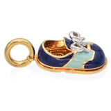 Aaron Basha 18K Yellow Gold and Diamond Blue Enamel Baby Shoe Charm Pendant