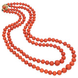 Vintage 14K Yellow Gold Red Coral Graduated Beaded Double Strand Necklace