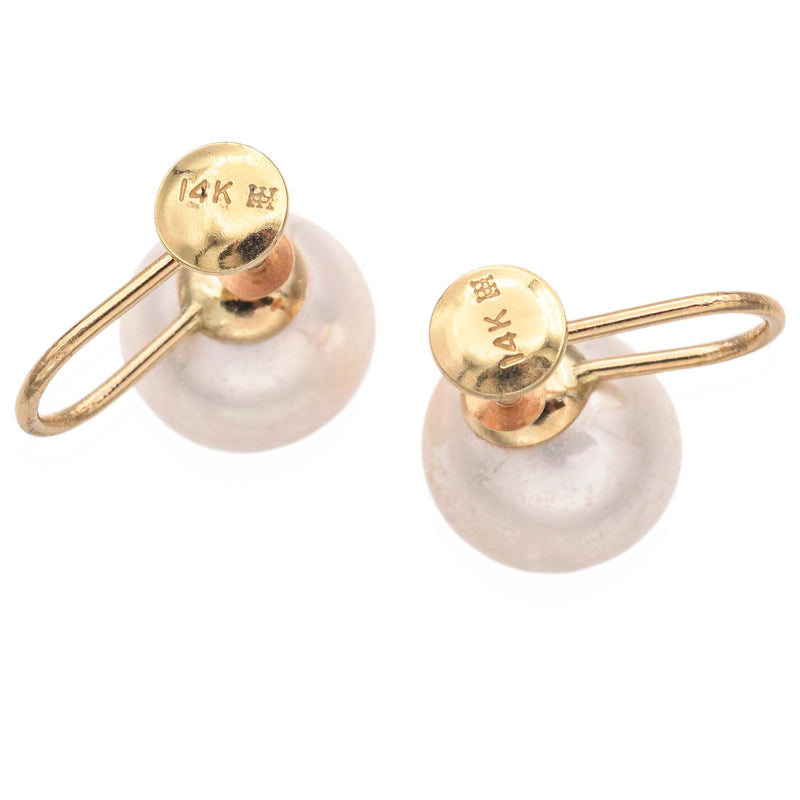 14K Yellow Gold Pearl Non Pierced Screw On Back Earrings