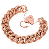 Vintage 9K Rose Gold Curb Chain Bracelet with Heart Padlock Clasp