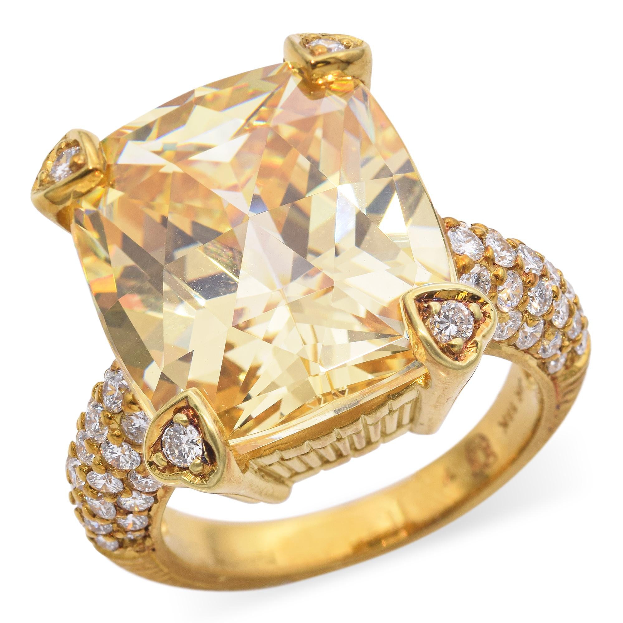 Judith Ripka Lola 18k Yellow Gold Lemon Quartz Diamond Ring