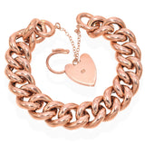 Vintage 9K Rose Gold Curb Chain Bracelet with Heart Padlock Clasp