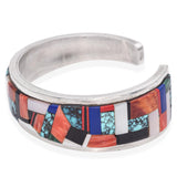 Vintage Navajo Harry B. Yazzie Sterling Silver Multi-Stone Inlay Cuff Bracelet