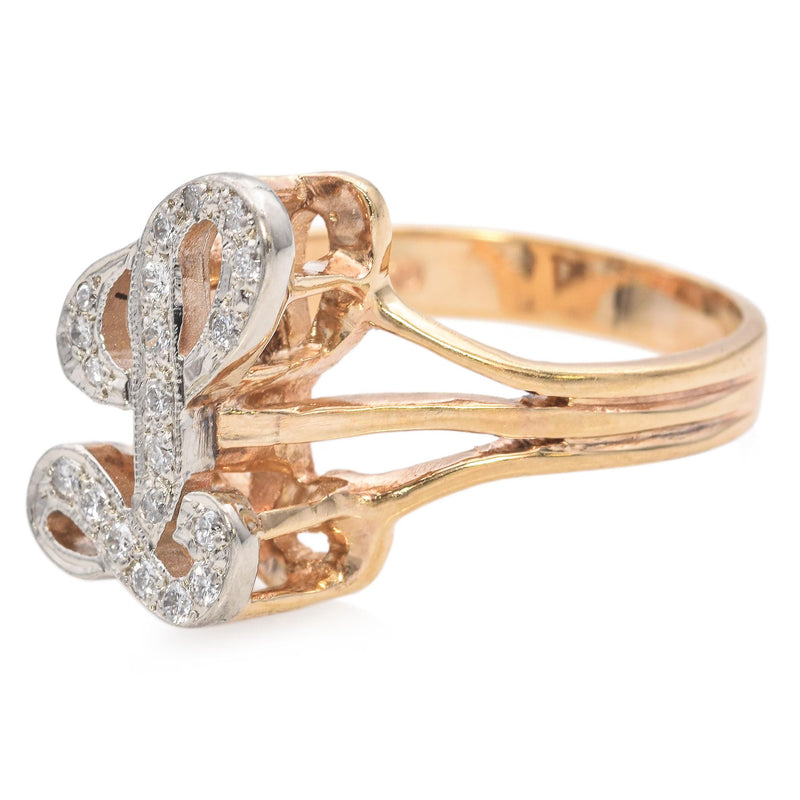 14K Yellow Gold Diamond "L" Initial Script Ring