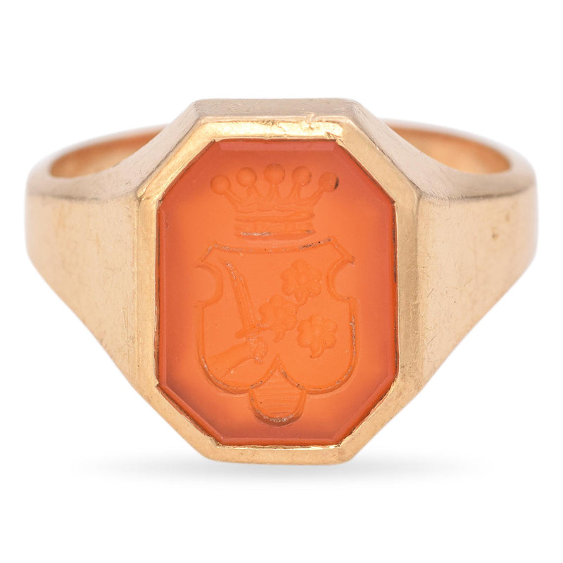 Antique Yellow Gold Carnelian Intaglio Signet Ring