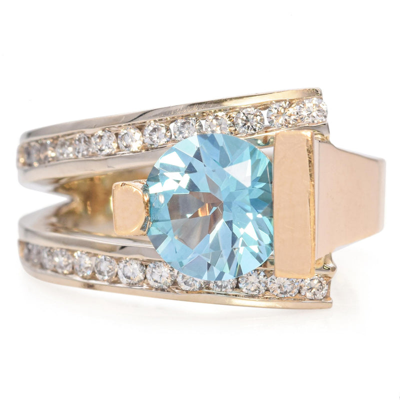 Frank Reubel 14K Yellow Gold Blue Zircon & 0.39 TCW Diamond Channel Set Ring