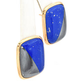 Vintage 14K Yellow Gold Lapis Lazuli & Hematite Rectangle Cabochon Stud Earrings