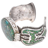 Vintage Navajo Native American Sterling Silver Chrysocolla Cuff Bracelet