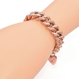 Vintage 9K Rose Gold Curb Chain Bracelet with Heart Padlock Clasp