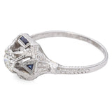 Art Deco 18k White Gold .5ct Diamond and Sapphire Solitaire Ring