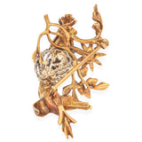 Vintage 18K Gold Enamel Love Birds Nest Brooch