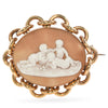 Antique 9K Yellow Gold Cherub with Grapes Shell Cameo Brooch