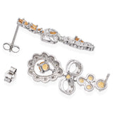 14K White Gold 0.72 TCW Citrine and Diamond Bow Motif Dangle Drop Earrings