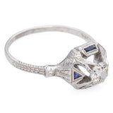 Art Deco 18k White Gold .5ct Diamond and Sapphire Solitaire Ring