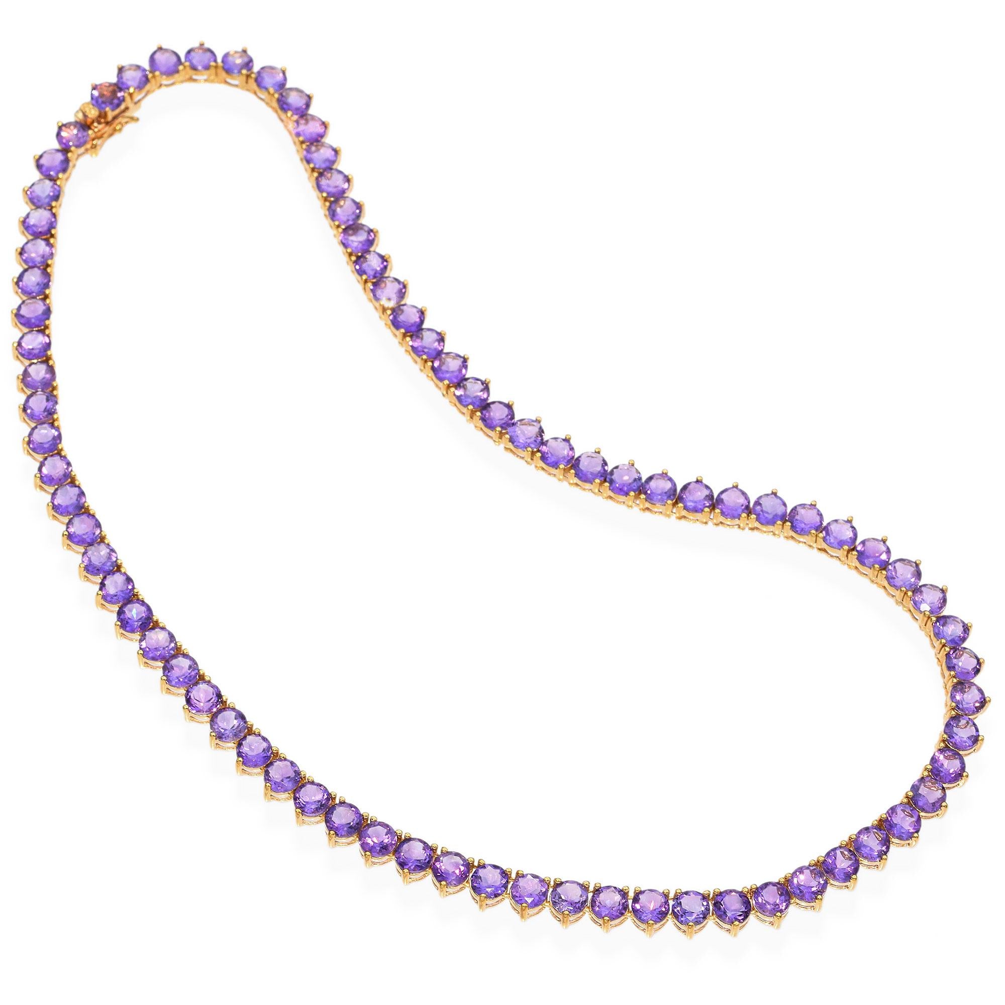 14K Yellow Gold 27.8 TCW Amethyst Tennis Necklace