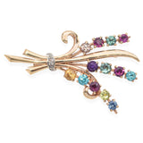 Vintage Yellow Gold Multi Gemstone Floral Spray Brooch