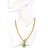 Victorian Yellow Gold Articulated Turquoise and Garnet Snake Necklace