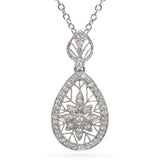 18K White Gold 0.22 TCW Diamond Filigree Pendant Necklace