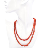 Vintage 14K Yellow Gold Red Coral Graduated Beaded Double Strand Necklace